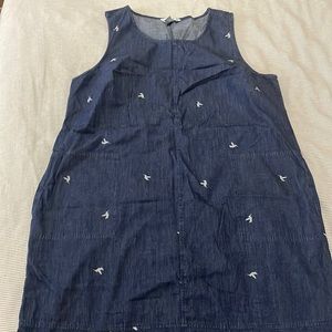 Cj banks denim dress with bird pattern has pockets